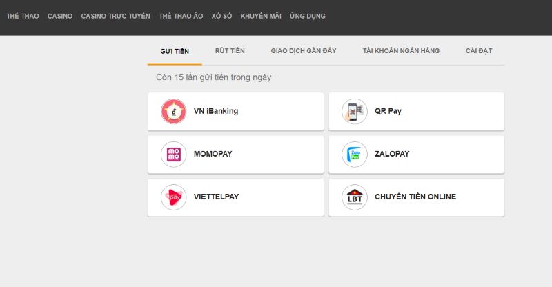 Nạp tiền rút tiền 2 Chọn phương thức thanh toán