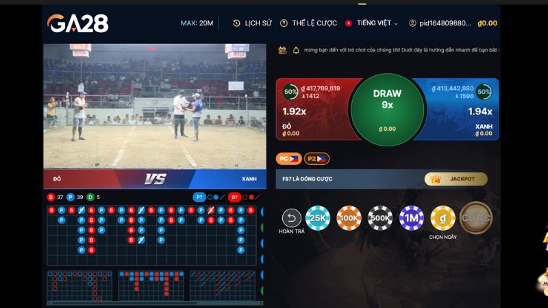 Trực tiếp trận đấu và đặt cược tại đá gà GA28
