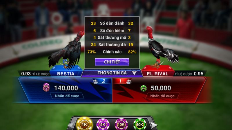 Tính năng thông tin gà so sánh chỉ số sức mạnh của 2 chiến kê